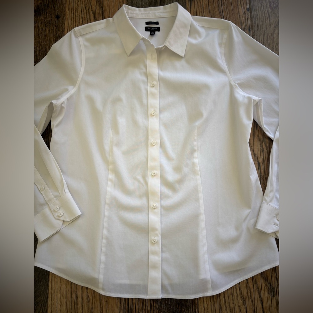 Talbots Womens White Solid Button Up Long Sleeve … - image 2